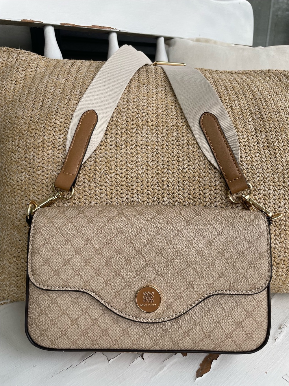 Nine West Nalini MINI Flap Crossbody Shoulder Bag Tan Brown Beige